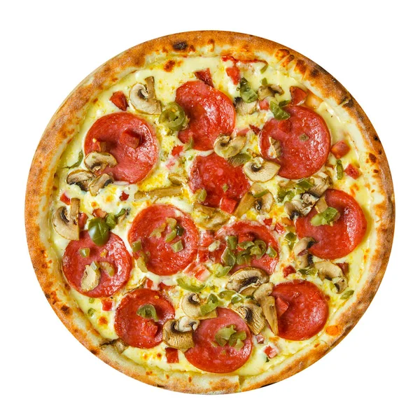 Pizza mexicana isolada com salame e jalapeno — Fotografia de Stock