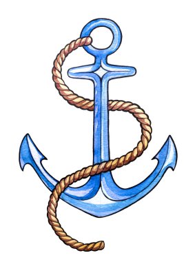 Çapa suluboya. Deniz illüstrasyon.