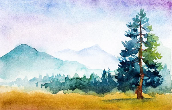 Akvarelu horská krajina ilustrace — Stock fotografie