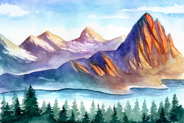 Watercolor mountains landscape illustration — Stock Photo, Image