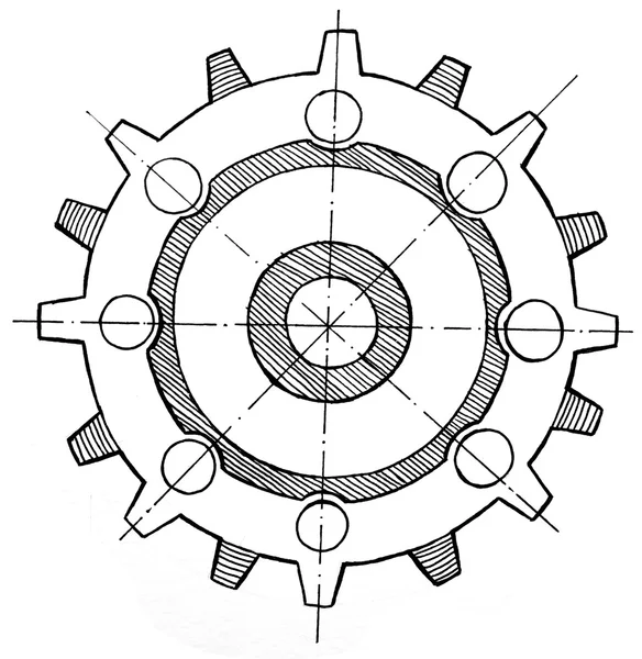 Engranajes. Bajo proyecto de construcción. Ilustración en acuarela . — Vector de stock