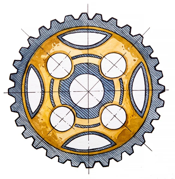 Engrenages. Projet en cours de construction. Illustration aquarelle . — Image vectorielle