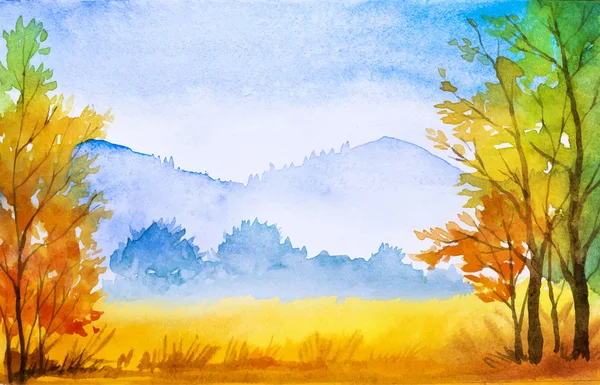 Herbstlandschaft. Aquarellillustration. — Stockvektor