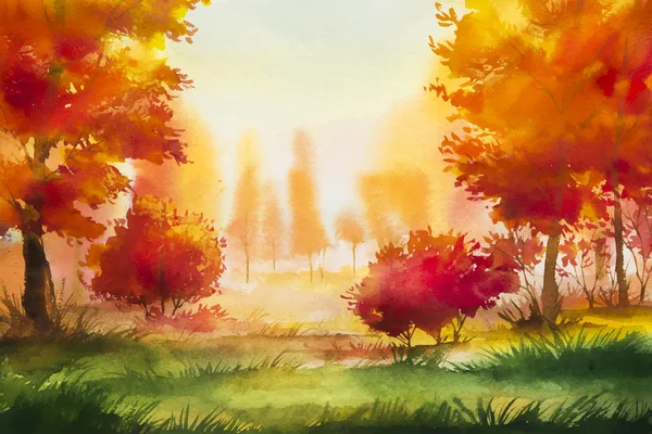 Paysage d'automne. Illustration aquarelle . — Image vectorielle
