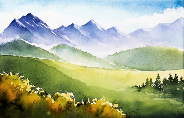 Paysage d'automne. Illustration aquarelle . — Image vectorielle