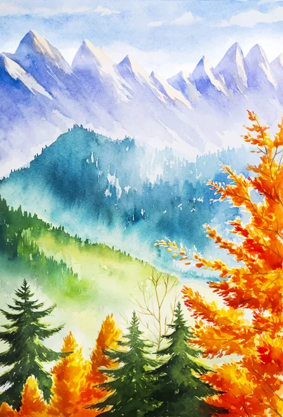 秋の風景です。水彩イラスト. — ストックベクタ