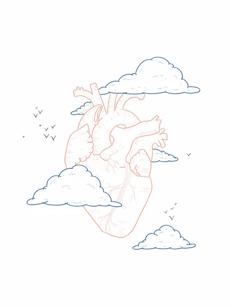 Dessin Main Illustration Cœur Entre Les Nuages Notre Cœur Est — Photo