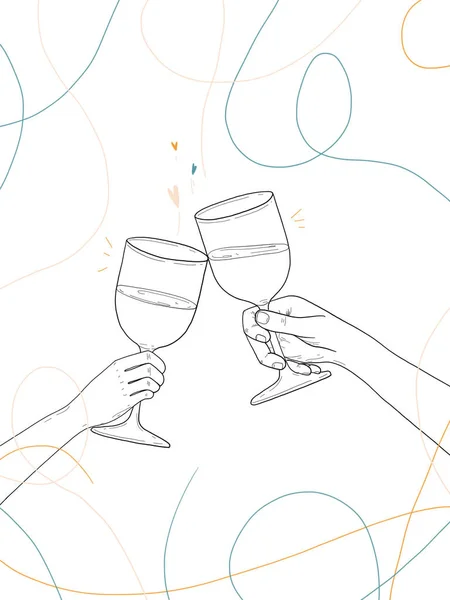 Dibuje Ilustración Dos Personas Manos Celebrando Con Una Copa Vino — Foto de Stock