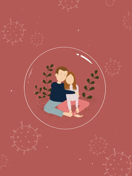 Illustration Romantic Couple Protective Bubble Valentines Day Corona Virus Pandemic — Stock Photo, Image
