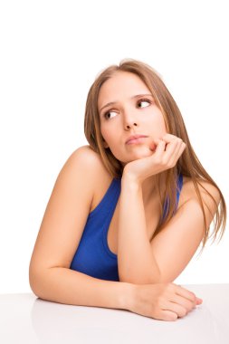Girl thinking over white