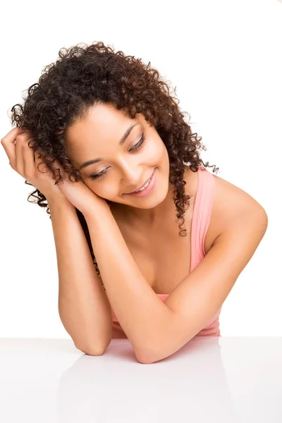 Girl thinking over white — Stock Fotó