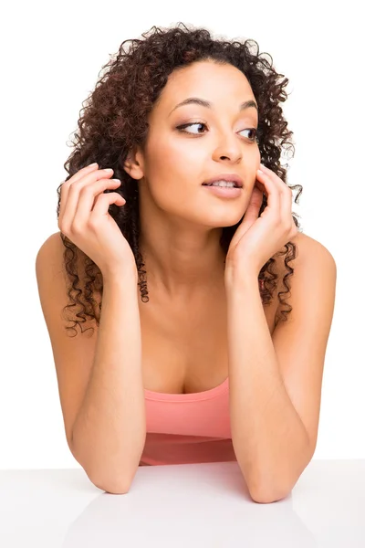 Girl thinking over white — Stock Photo, Image