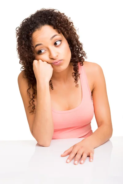 Girl thinking over white — Stock Photo, Image