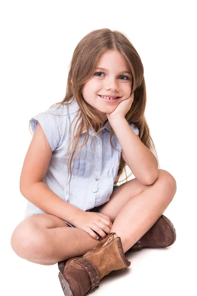 Girl sitting over white — Stock Photo, Image