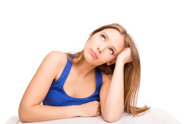 Girl thinking over white