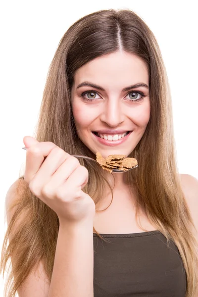 Mulher comendo cereais — Fotografia de Stock