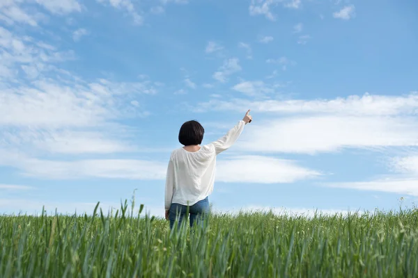 Woman in green field — Stock Photo, Image