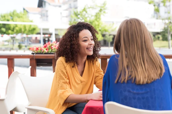 Multi-ethnic friends at bar's balcony — Stock Photo, Image