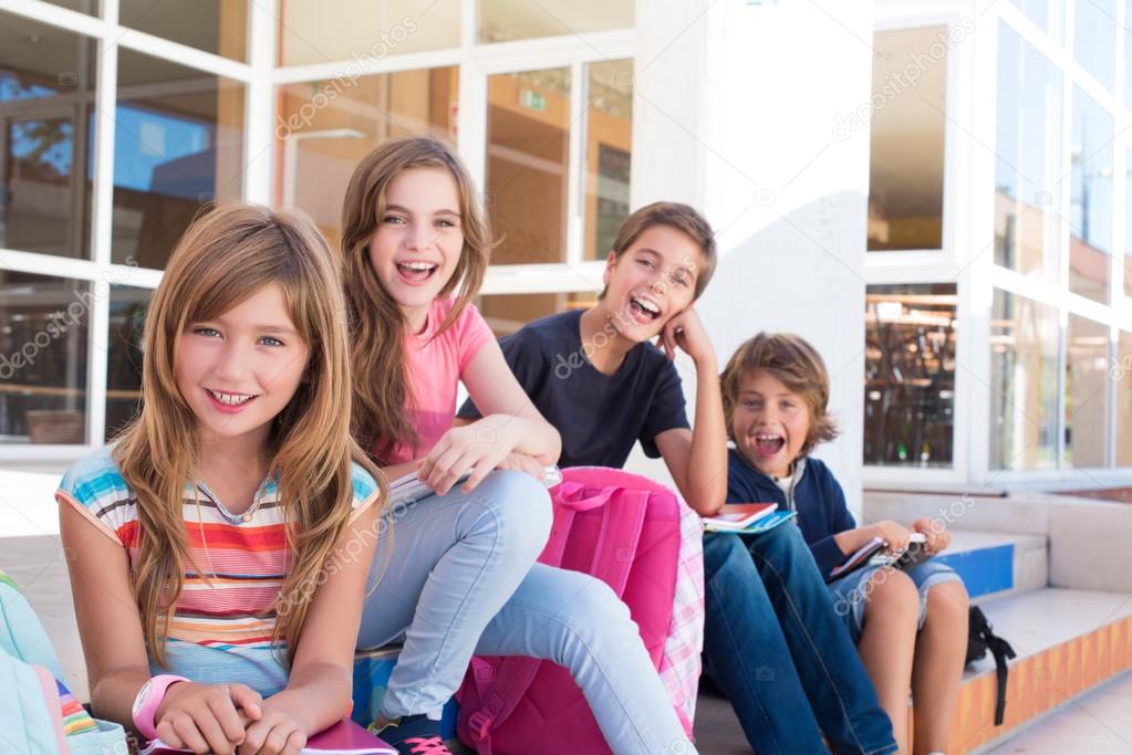 school kids sitting on stairs