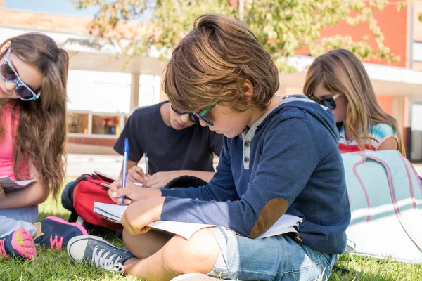 Studenten op de campus van school — Stockfoto