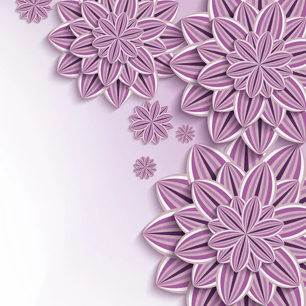 Moderne achtergrond met paarse 3d papieren bloemen — Stockvector