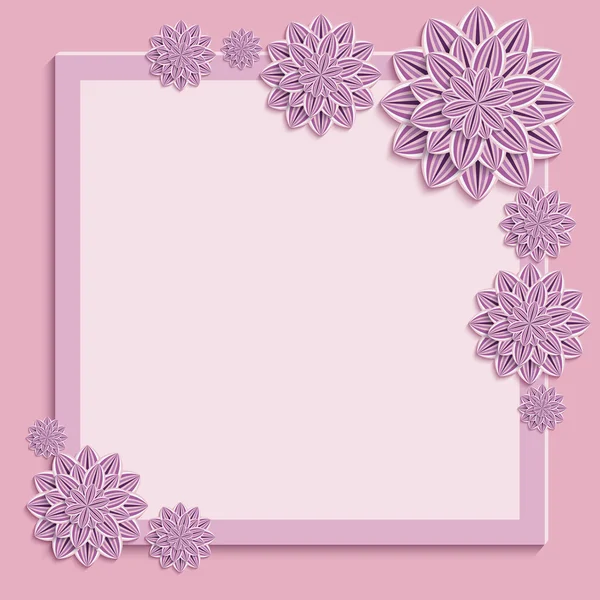 Feestelijke frame met paarse 3d papieren bloemen — Stockvector