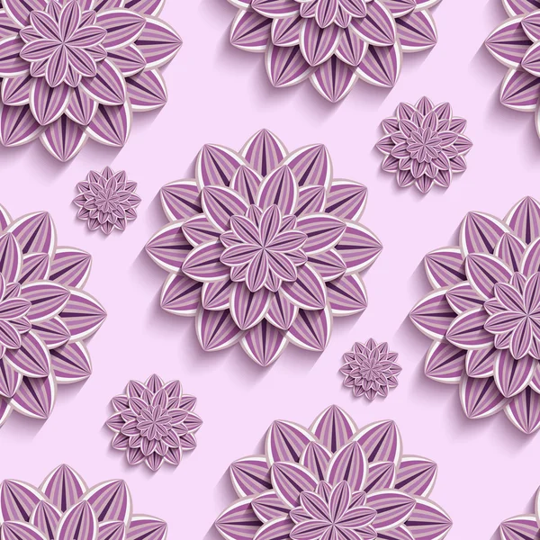 Seamless pattern with purple 3d paper flowers — Stock Vector