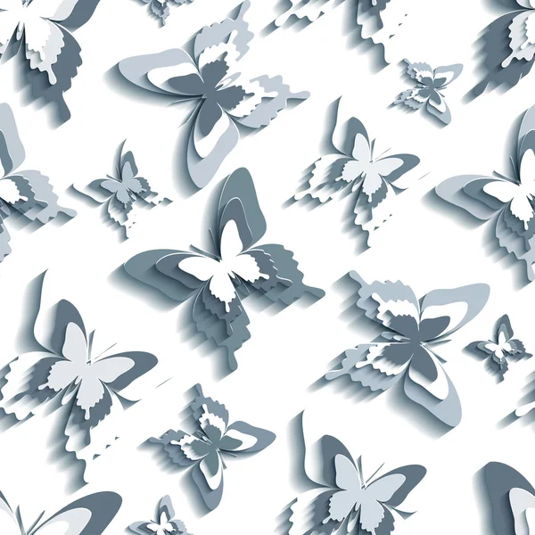 Stilvolles nahtloses Muster mit weißen - grauen Schmetterlingen — Stockvektor
