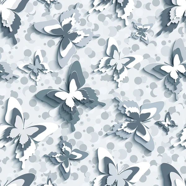 Modernes nahtloses Muster mit 3D-Schmetterlingen — Stockvektor