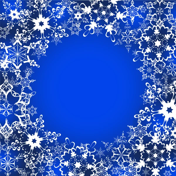 Marco de invierno festivo con copos de nieve adornados — Vector de stock