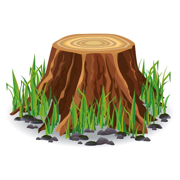 Tronco de árvore com grama verde — Vetor de Stock