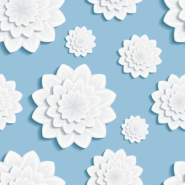 Nahtloses Muster blau mit 3d Blume Chrysantheme — Stockvektor