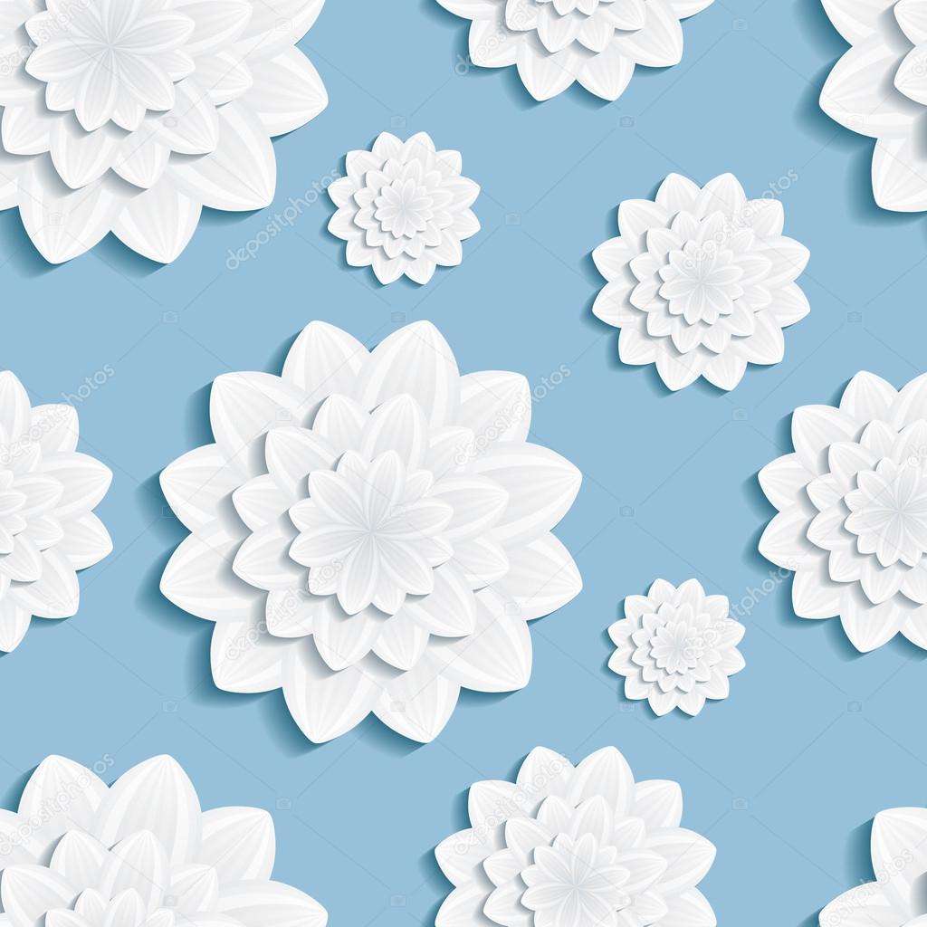 Seamless pattern blue with 3d flower chrysanthemum