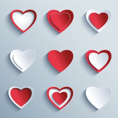 Set of paper hearts, design elements for Valentines day clipart