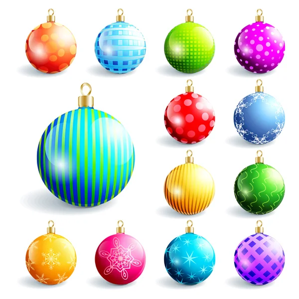 Conjunto de Natal colorido e bolas de ano novo — Vetor de Stock