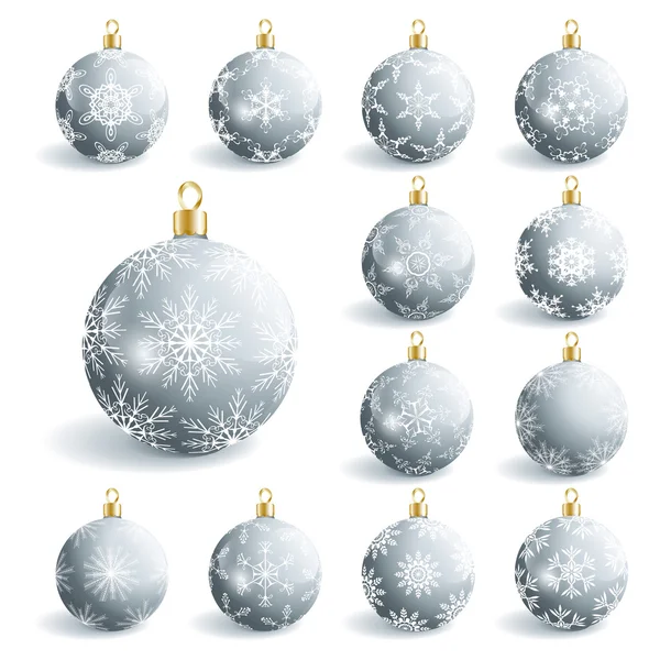 Uppsättning av vackra grå julgranskulor — Stock vektor