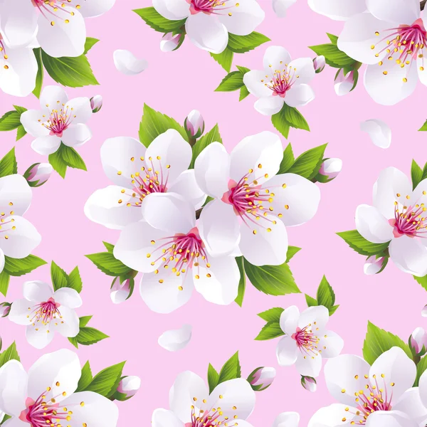 Bellissimo modello senza soluzione di continuità rosa con fiore di sakura — Vettoriale Stock