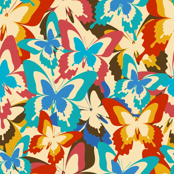 Vintage background seamless pattern with colorful butterflies — Stock Vector