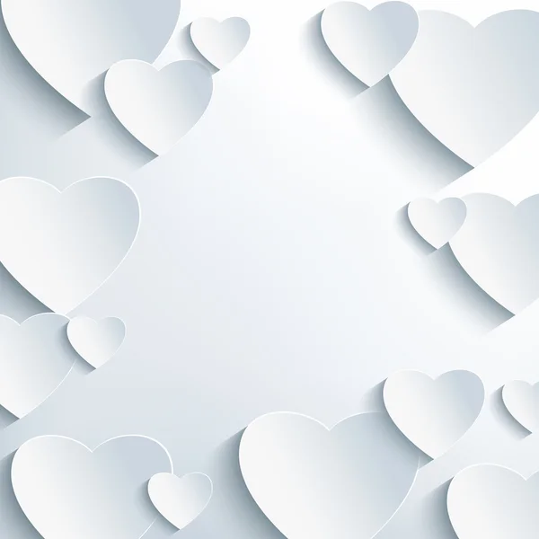 Snygg grå bakgrund med 3d papper hjärtan — Stock vektor