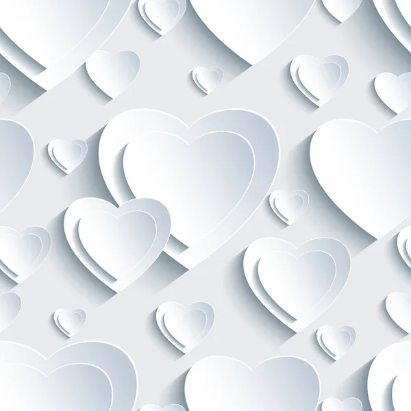 Patrón gris sin costuras con corazones 3d para el Día de San Valentín — Archivo Imágenes Vectoriales