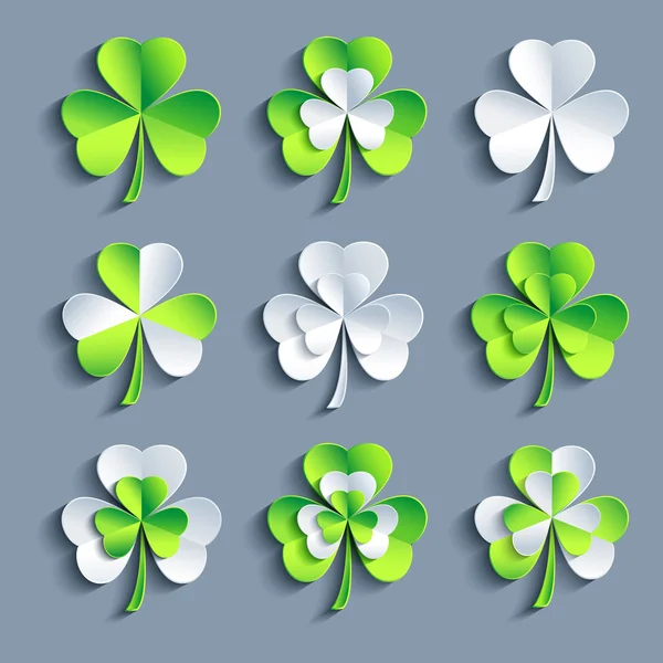 Conjunto de estilizado 3d Patricks trébol de hojas — Archivo Imágenes Vectoriales