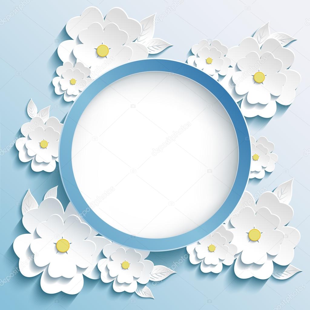Greeting or invitation card, frame with 3d sakura