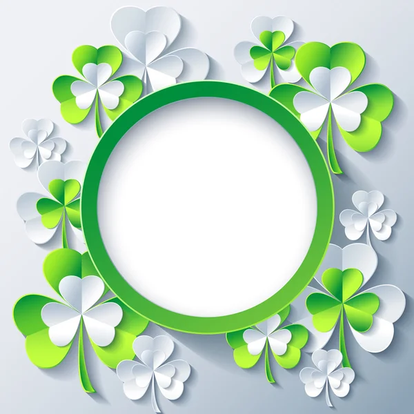 Patricks day background, frame with 3d leaf clover — Stock Vector