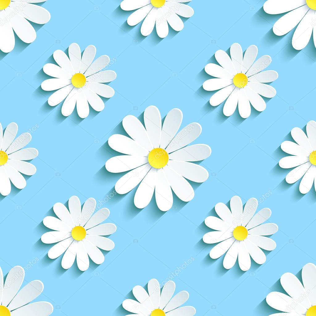 Spring blue background seamless pattern with chamomile