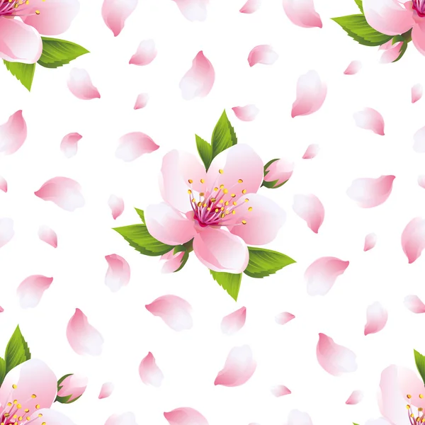 Patrón sin costura de fondo con flor de sakura y pétalos — Vector de stock