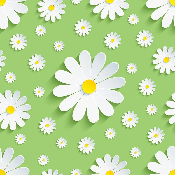 Spring green seamless pattern with white chamomile — Stock Vector