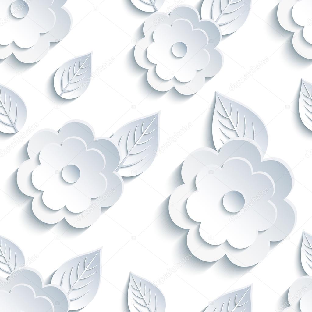 Trendy seamless pattern with flowers and leaves
