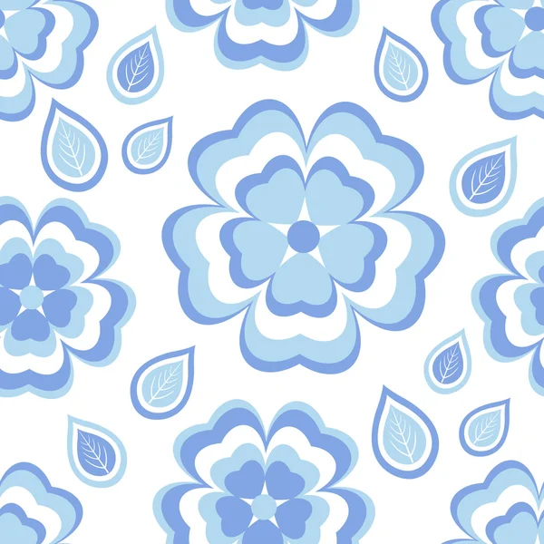 Modello senza cuciture con fiori blu sakura e foglie — Vettoriale Stock