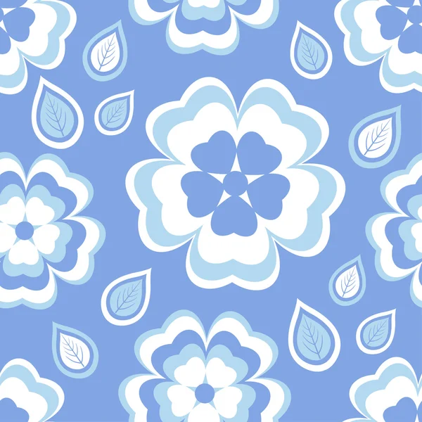 Modello senza cuciture blu con fiori di sakura e foglie — Vettoriale Stock