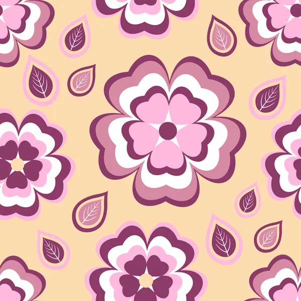 Patrón sin costura naranja con flores sakura y hojas — Vector de stock